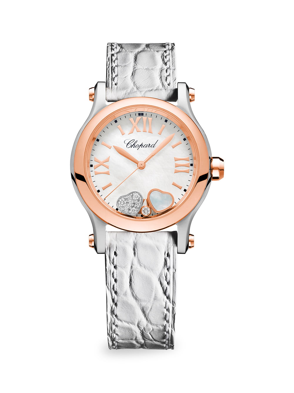 Chopard Happy Sport Diamond, 18K Rose Gold, Stainless Steel & White Alligator Strap Watch