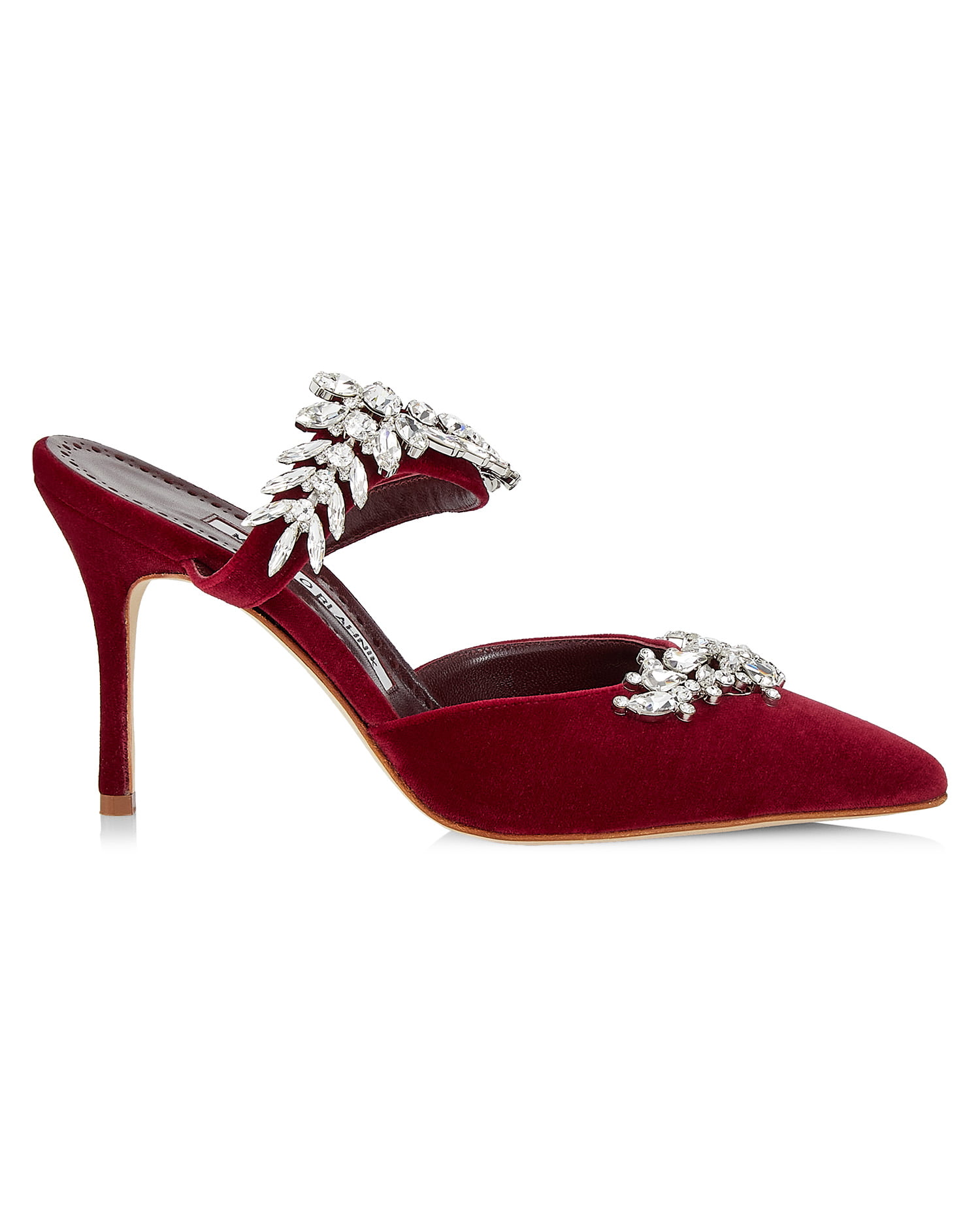 Manolo Blahnik Lurum 90 Crystal-Embellished Velvet Mules