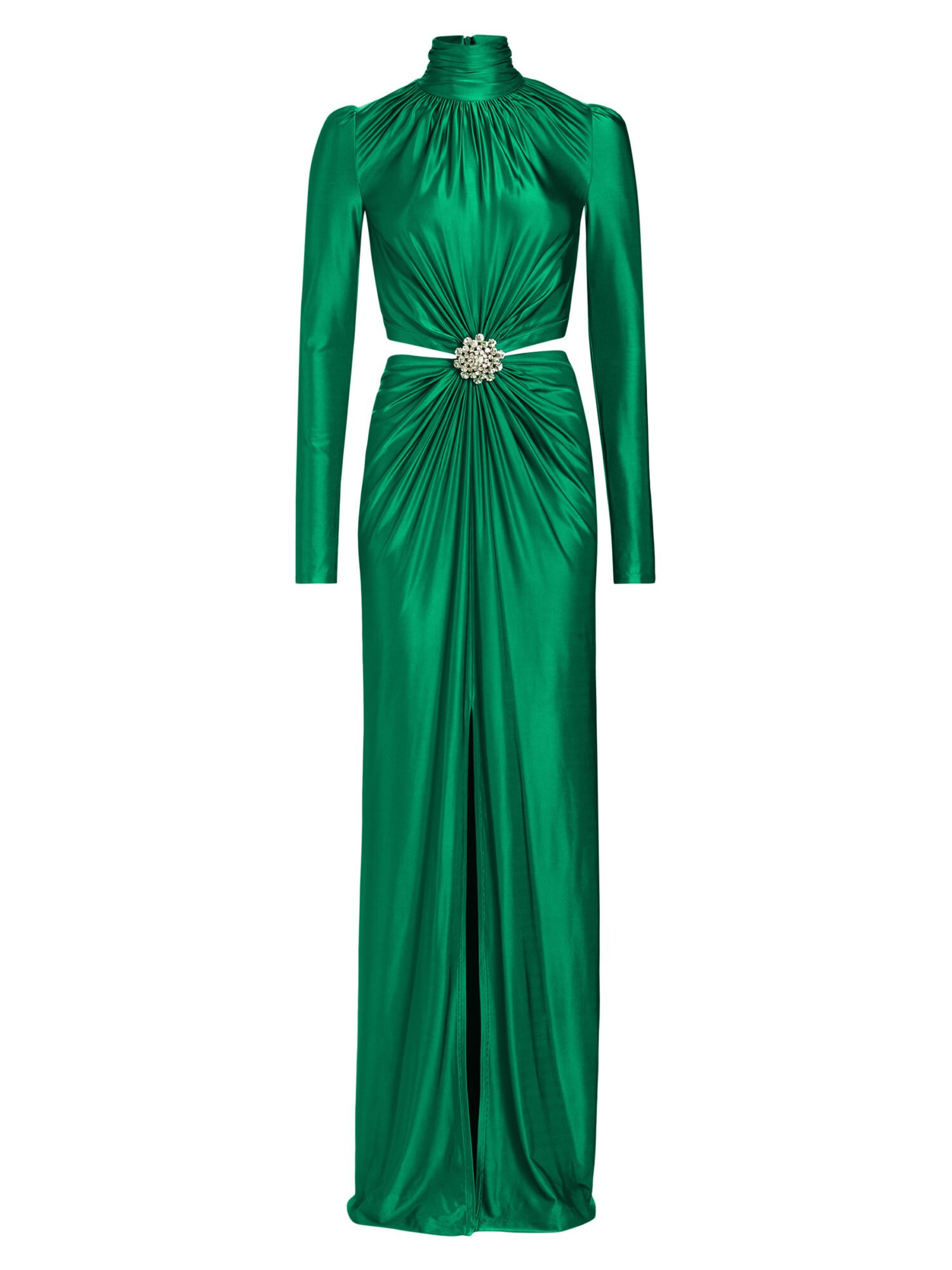 Paco Rabanne Satin Cut-Out Brooch Gown