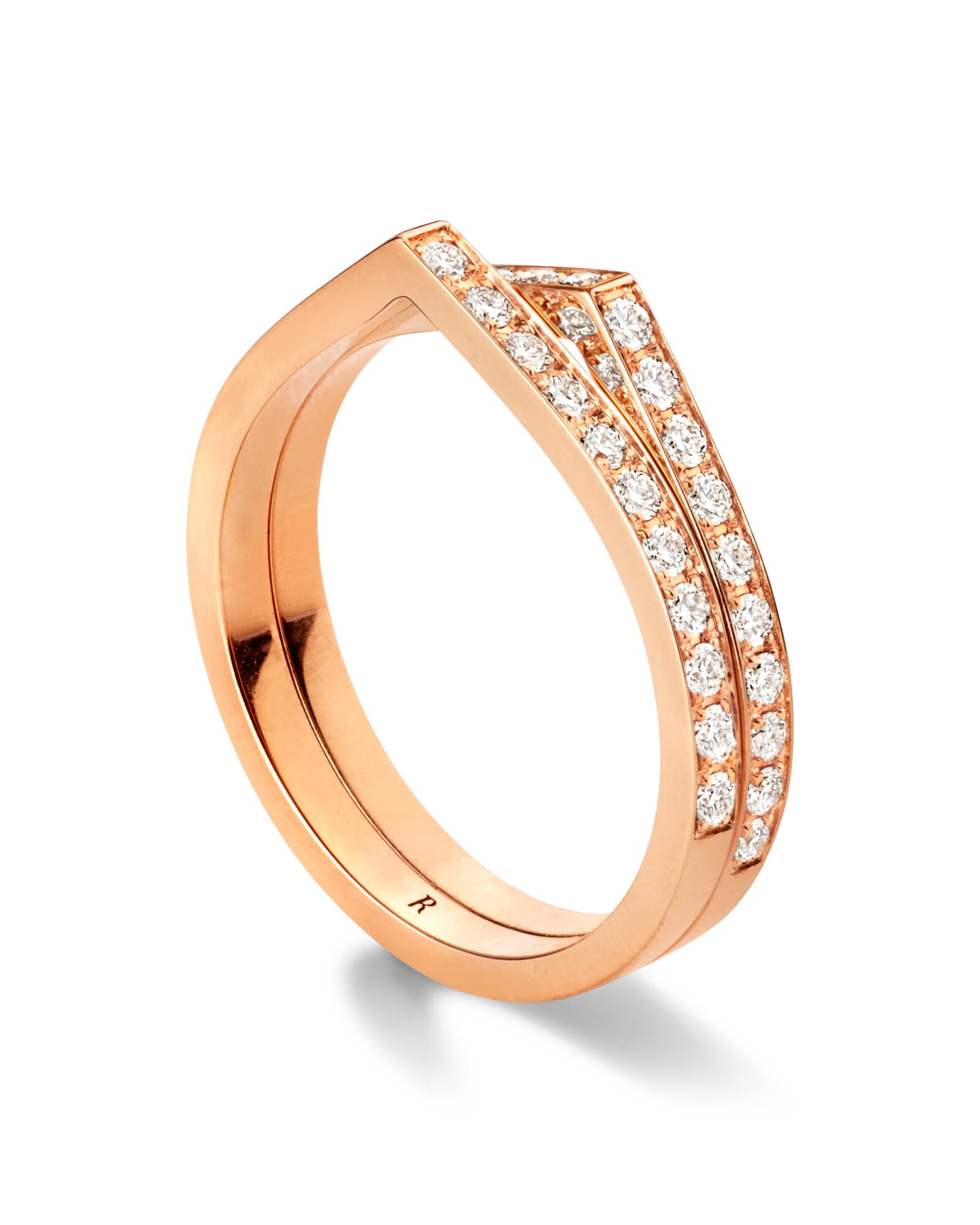 Repossi Antifer 18K Rose Gold & Pavé Diamond 2-Row Ring