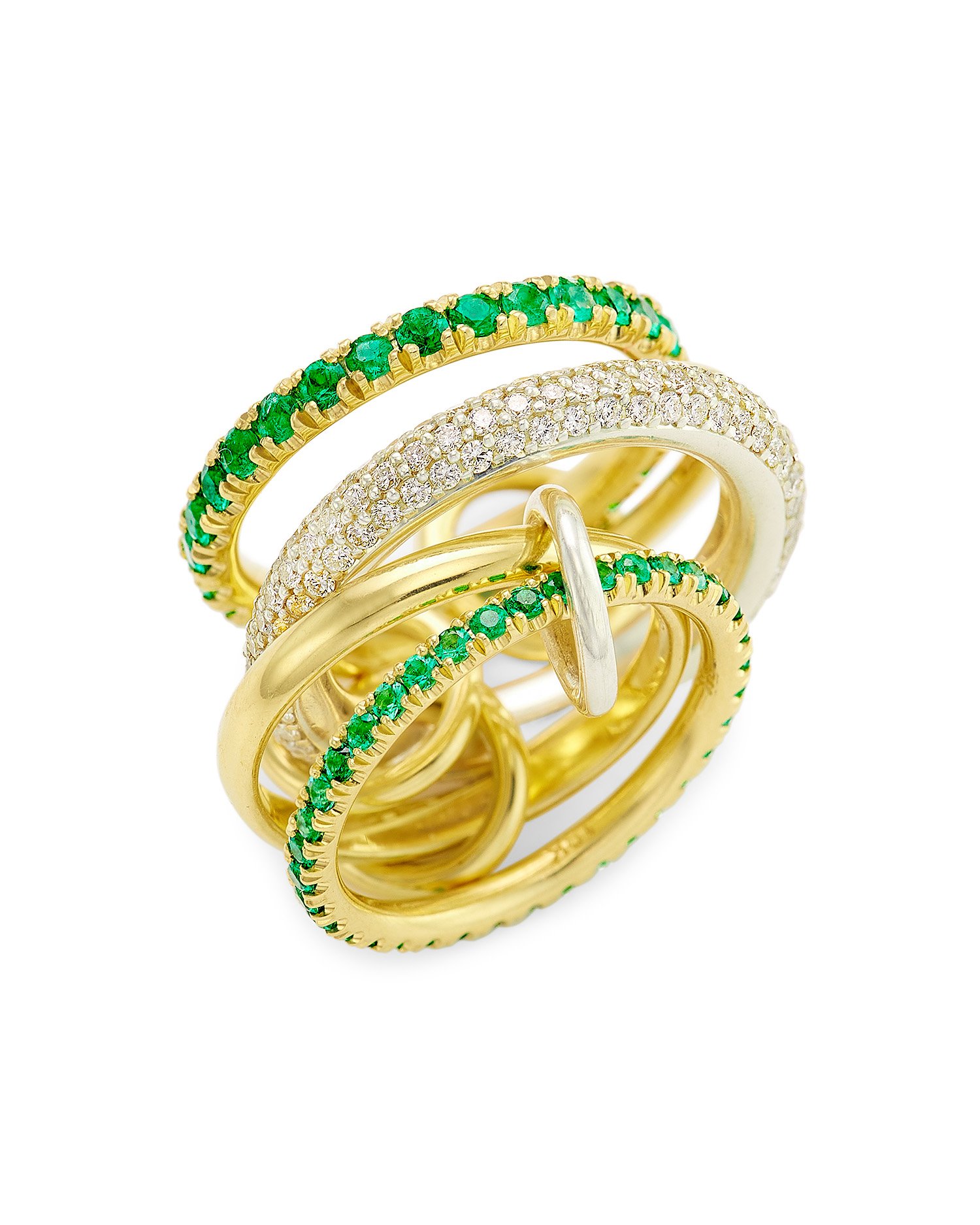 Spinelli Kilcollin 18K Yellow Gold, Sterling Silver, Diamond, & Emerald Five-Band Ring