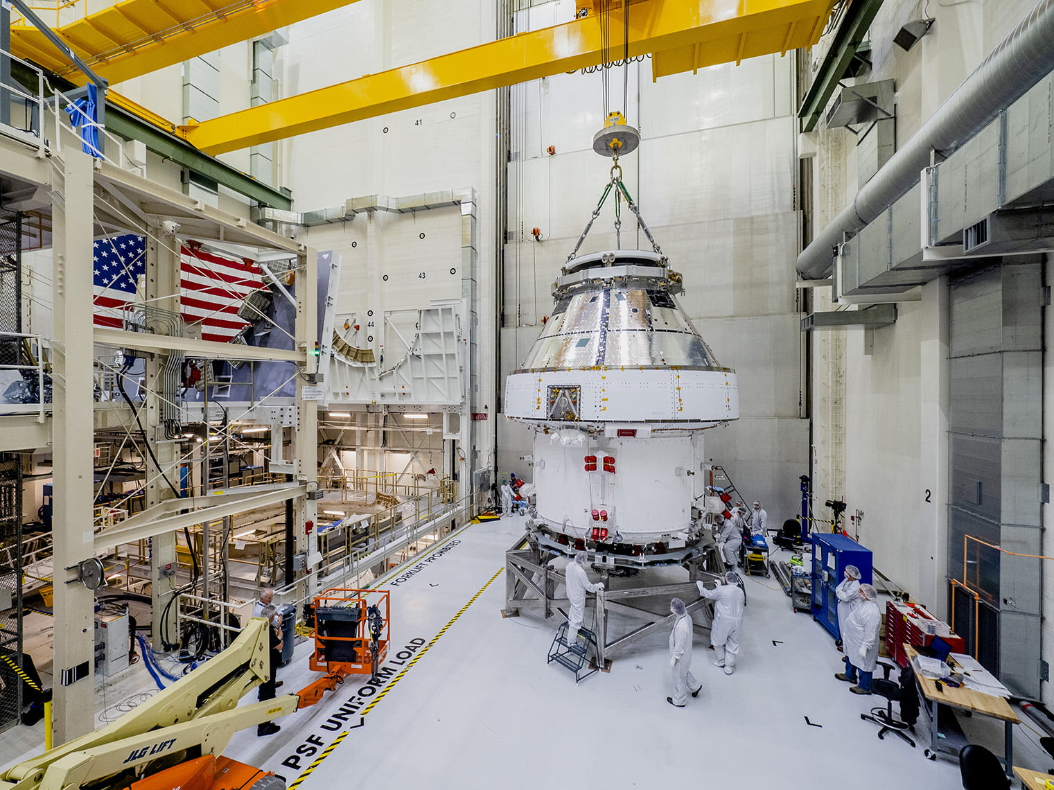 Orion Moved from Assembly Stand Ahead of Shipment to Ohio for Tests