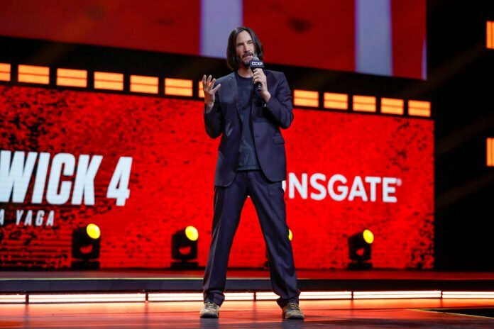 SAO PAULO, BRAZIL - DECEMBER 03: Keanu Reeves speaks during a panel of John Wick 4 at the Thunder Stage at Sao Paulo Expo on December 03, 2022 in Sao Paulo, Brazil.