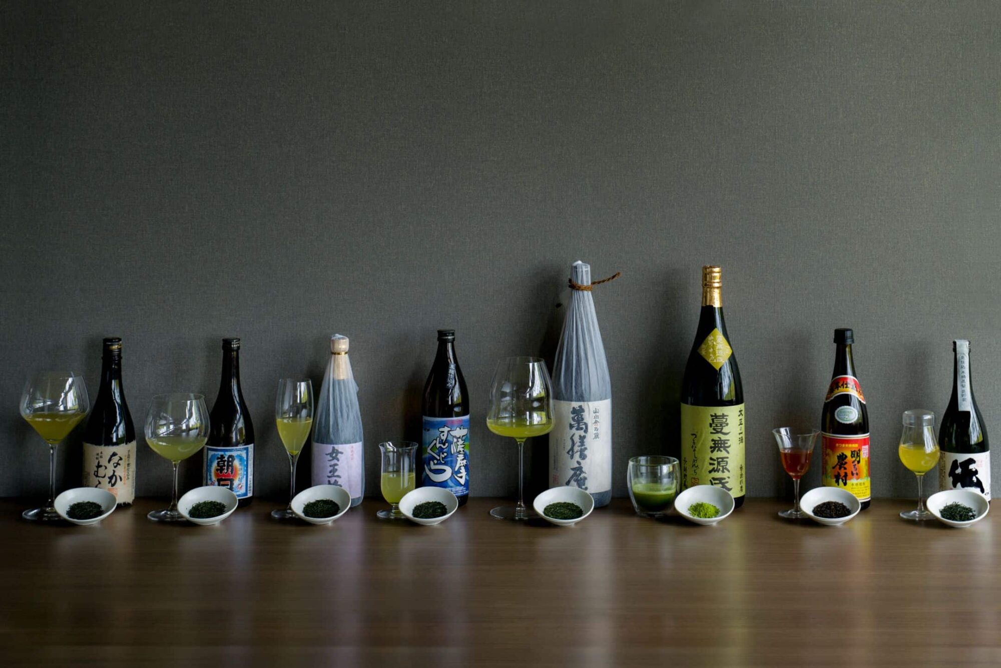 Eight kinds of Kirishima tea are combined with shochu produced by four shochu breweries in Kirishima City
