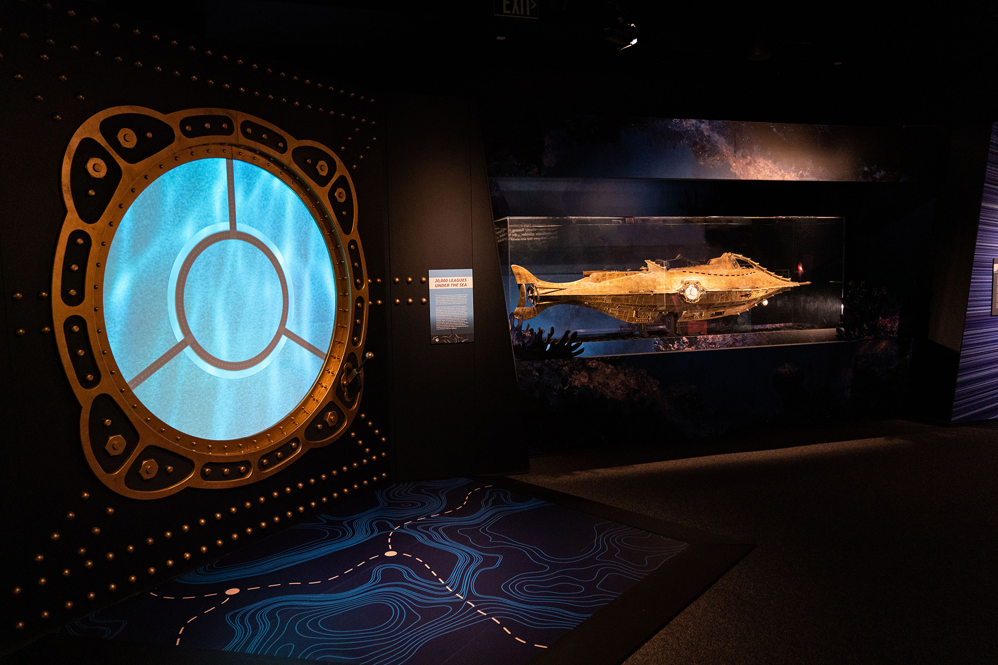 Nautilus special effects filming model for 20,000 Leagues Under the Sea (1954) and The Nautilus Window where guests can peer through to catch a glimpse of Disney’s underwater worlds at Disney100: The Exhibition, now open at The Franklin Institute in Philadelphia.