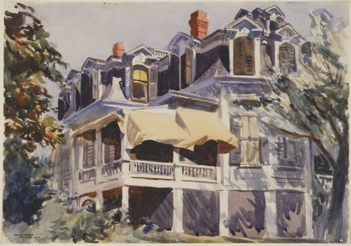 The Mansard Roof, 1923 Watercolor over graphite on paper, 13 7/8 x 20 in. (35.2 x 50.8 cm) The Brooklyn Museum, New York Museum Collection Fund, 23.100 © 2023 Heirs of Josephine N. Hopper / Licensed by Artists Rights Society (ARS), NY