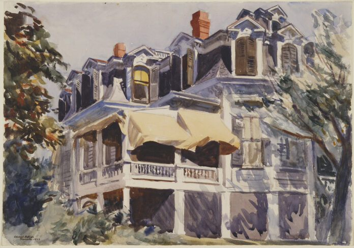 The Mansard Roof, 1923 Watercolor over graphite on paper, 13 7/8 x 20 in. (35.2 x 50.8 cm) The Brooklyn Museum, New York Museum Collection Fund, 23.100 © 2023 Heirs of Josephine N. Hopper / Licensed by Artists Rights Society (ARS), NY