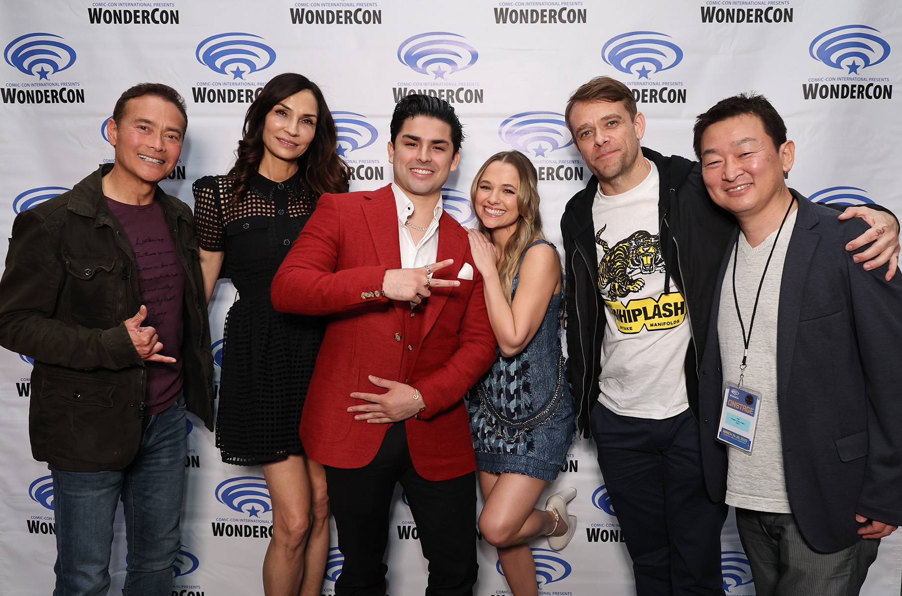 Anaheim, CA - March 24, 2023: Mark Dacascos, Famke Janssen, Diego Tinoco, Madison Iseman, Nick Stahl and Yoshi Ikezawa, Producer, attend the WONDERCON panel for Stage 6 Films and Toei Animation KNIGHTS OF THE ZODIAC at the Anaheim Convention Center.
