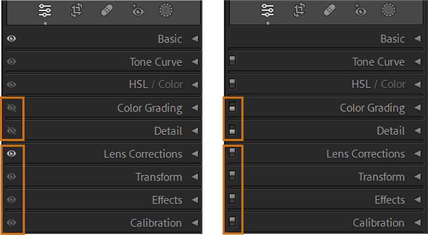 Lightroom Eye Indicator to Panel Switch Using Alt/Option Key