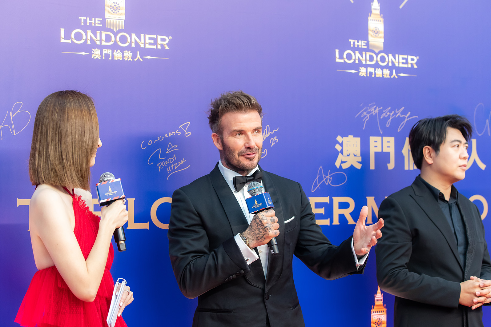 UK soccer icon and Sands global ambassador David Beckham stops at the red carpet during The Londoner Macao Grand Celebration event at The Londoner Arena Thursday.