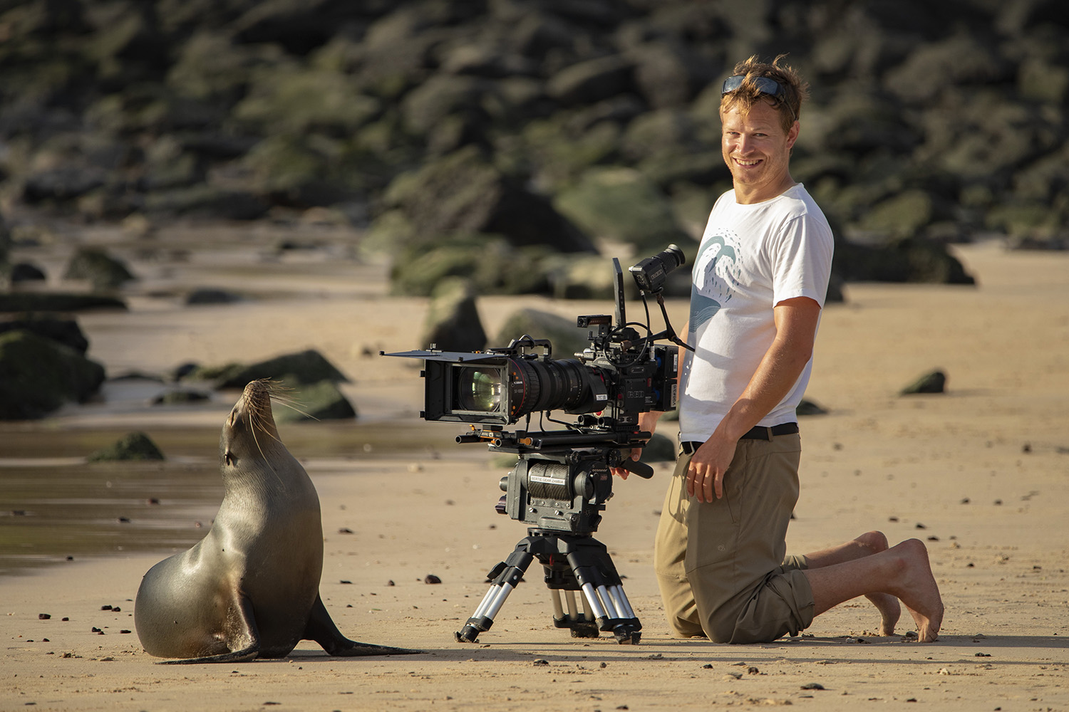 Bertie Gregory filming a seal.