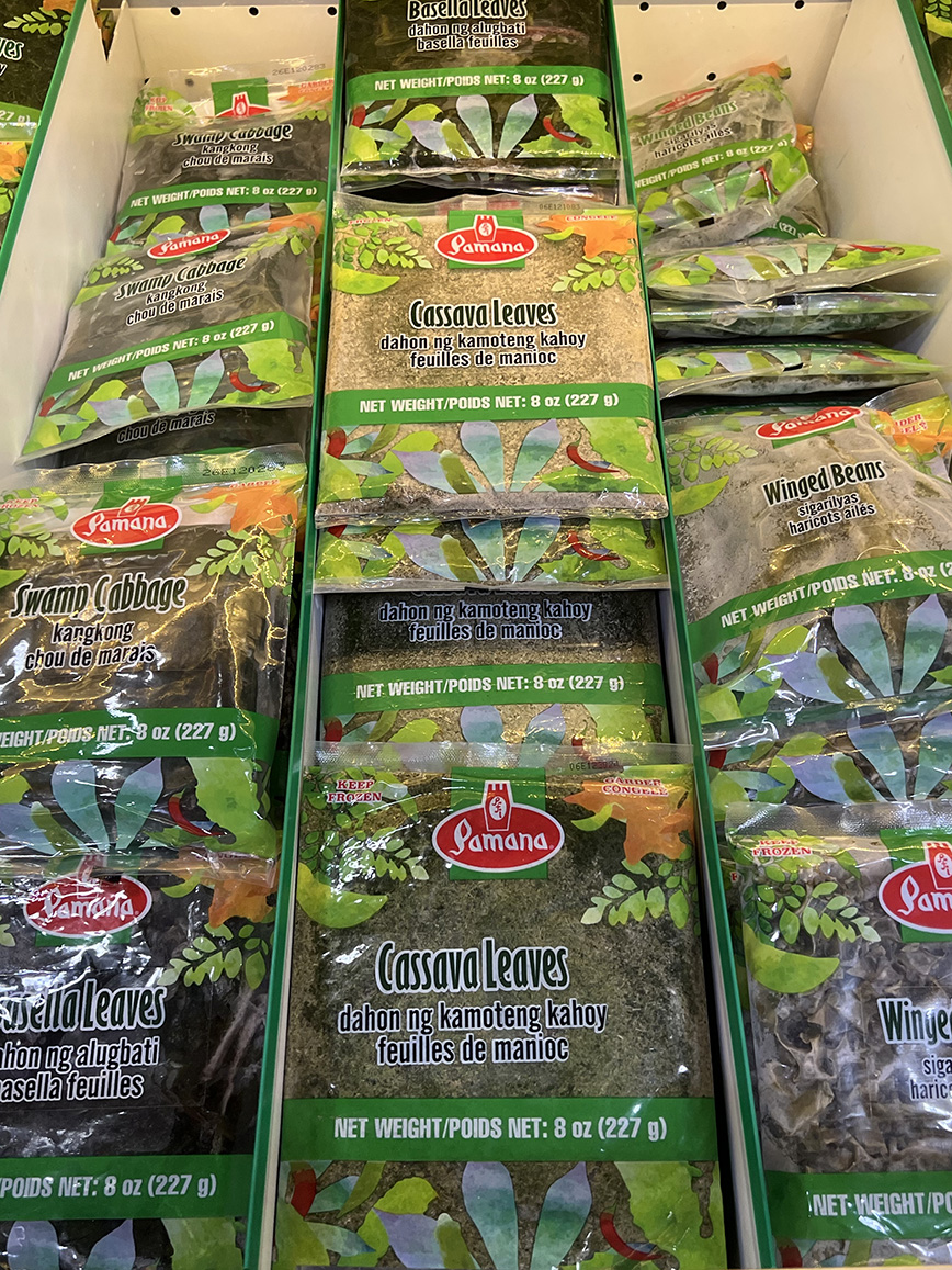 Cassava leaves, Winged beans, swamp cabbage - Seafood City Supermarket in Irvine, California - Photo by Julie Nguyen