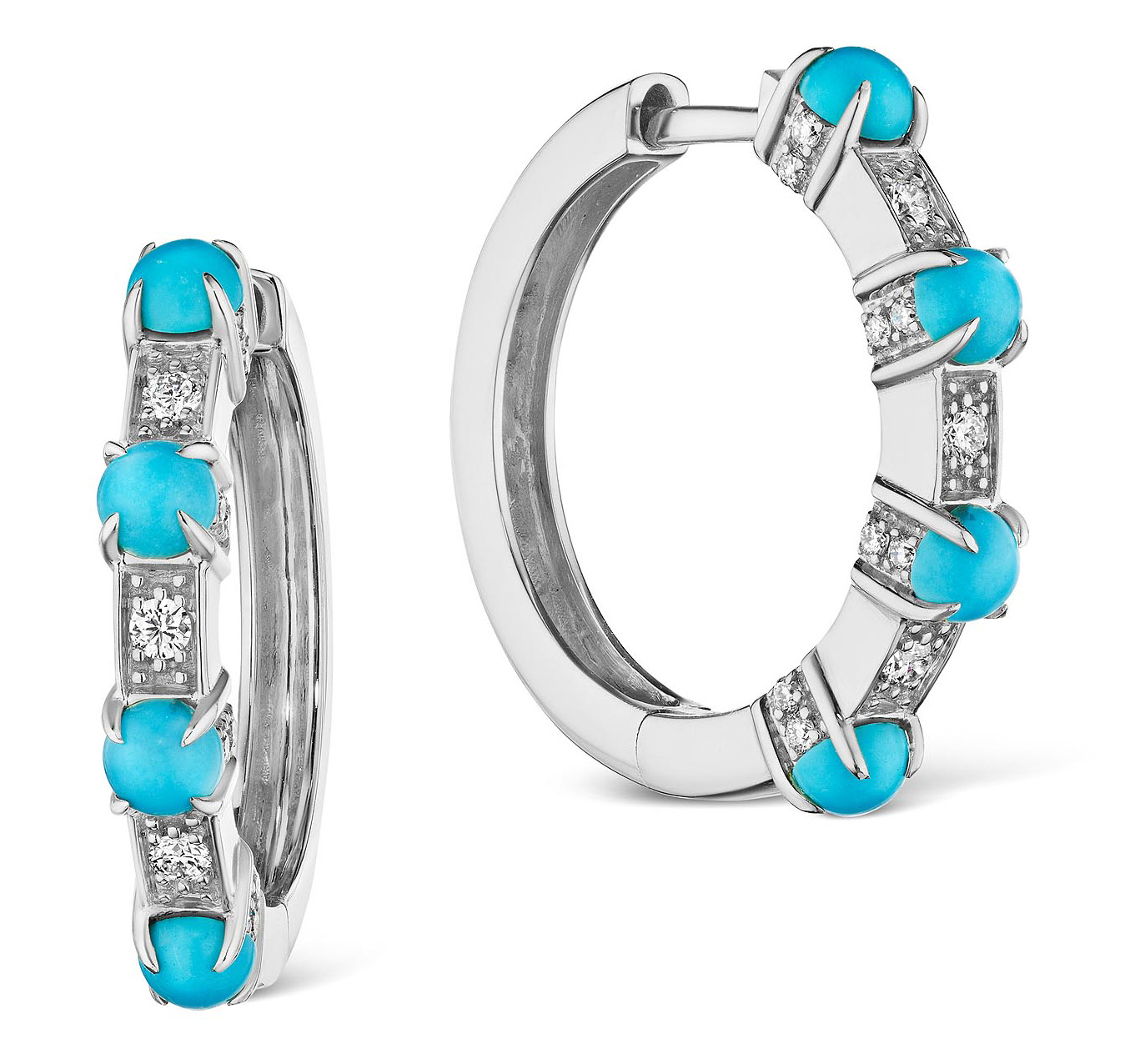 Dakota Diamond and Turquoise Earring in White Gold, by Karina Brez