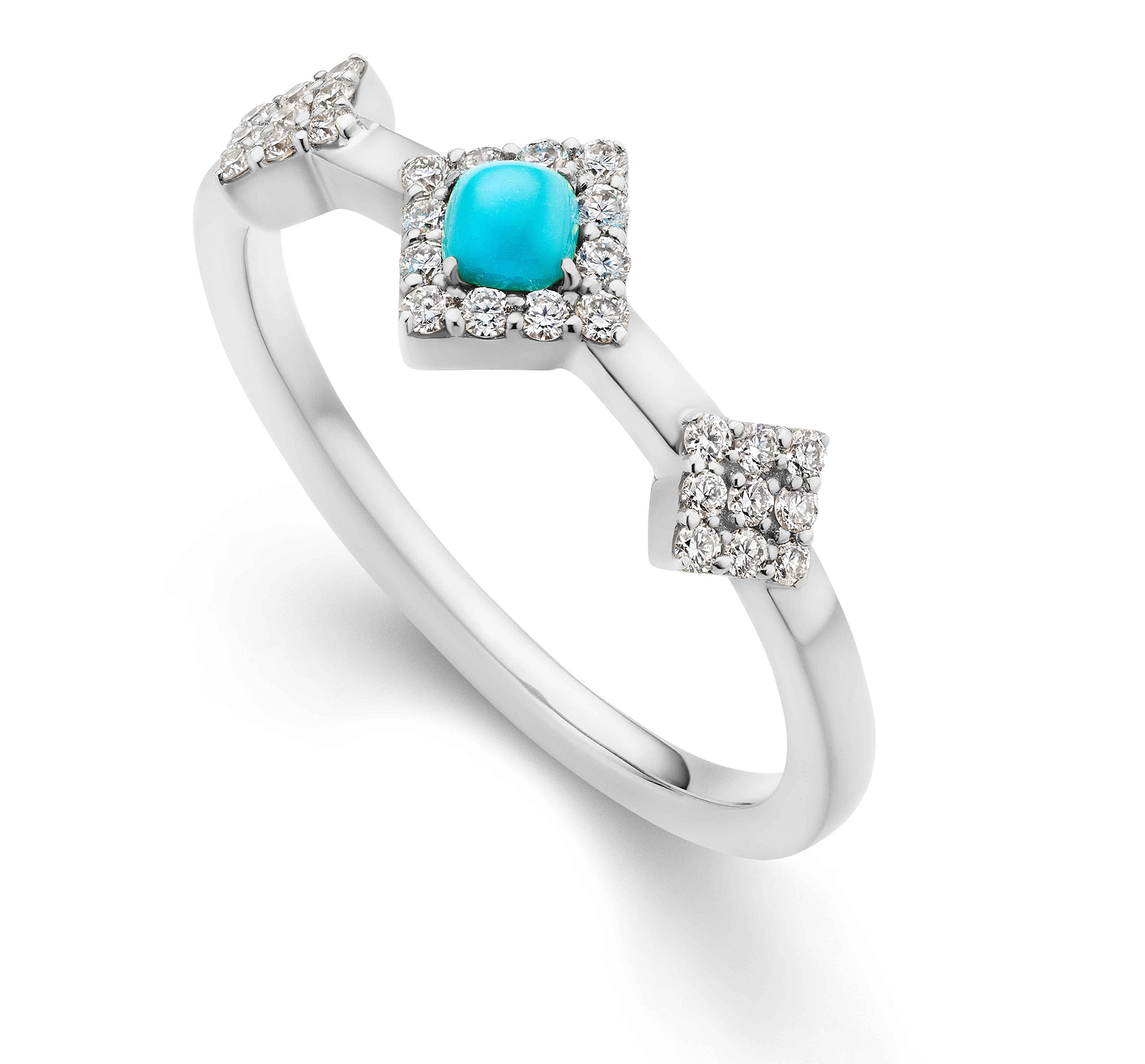 Denali Center Stackable Diamond and Turquoise Ring in White Gold, by Karina Brez