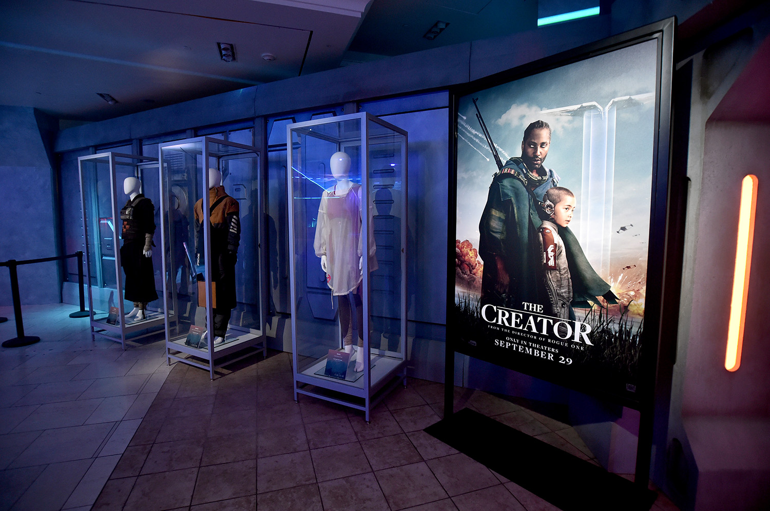 Displays and signage are seen during a special screening of 20th Century Studios' "The Creator" at TCL Chinese Theatre in Hollywood, California on September 18, 2023.