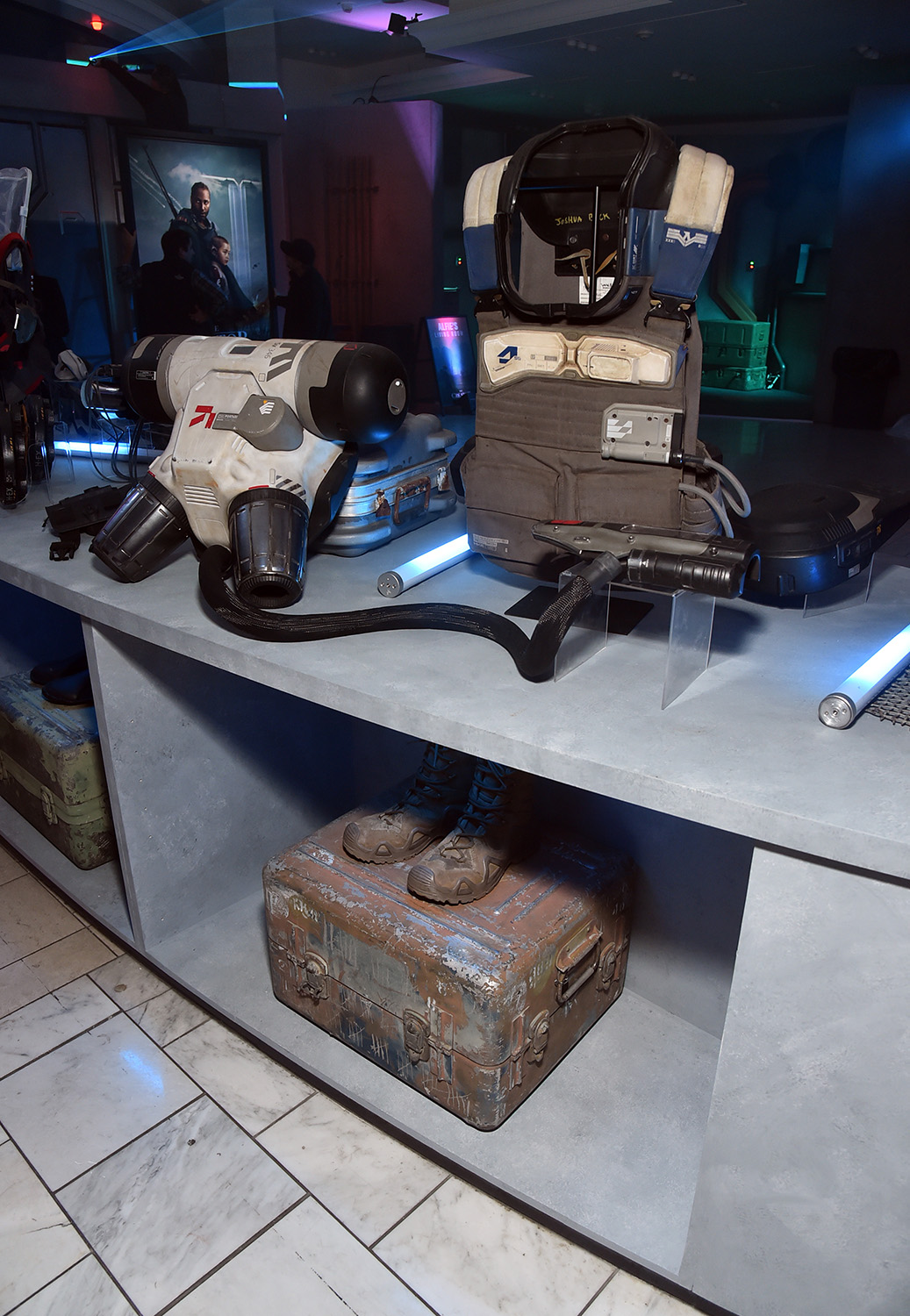 Displays and props are seen during a special screening of 20th Century Studios' "The Creator" at TCL Chinese Theatre in Hollywood, California on September 18, 2023.