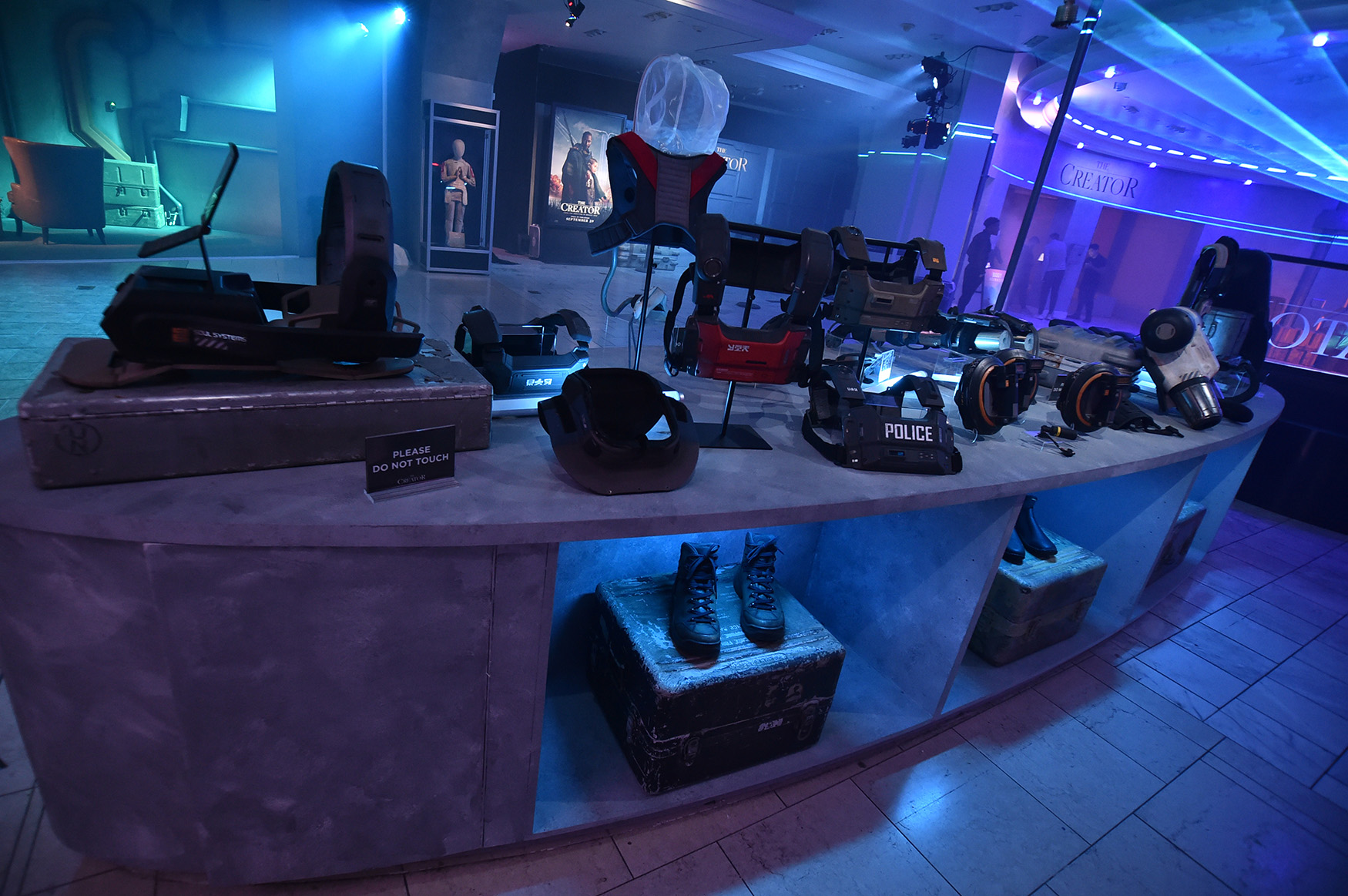 Displays and props are seen during a special screening of 20th Century Studios' "The Creator" at TCL Chinese Theatre in Hollywood, California on September 18, 2023.