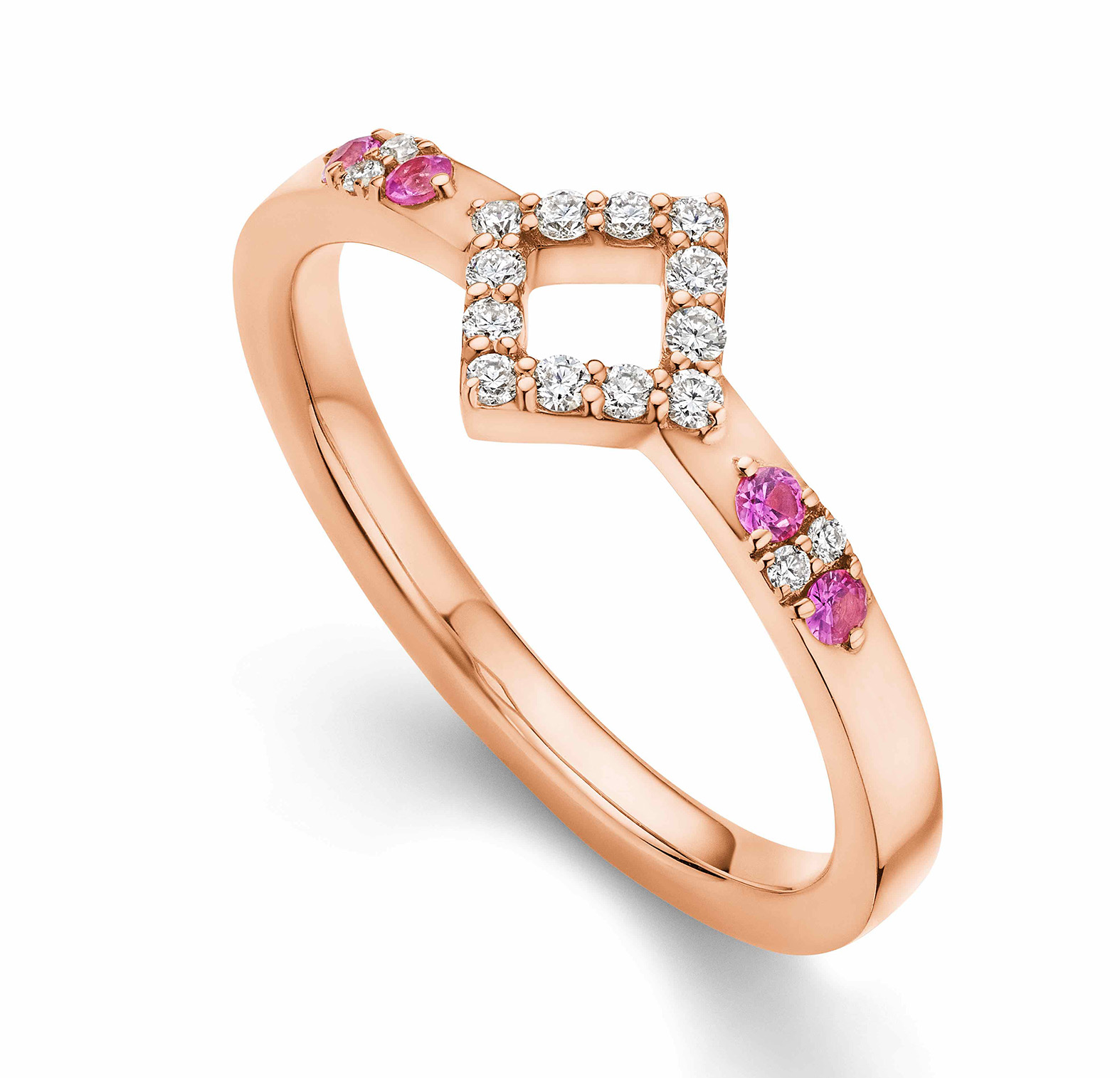 Whitney Center Stackable Diamond and Pink Sapphire Ring in Rose Gold, by Karina Brez