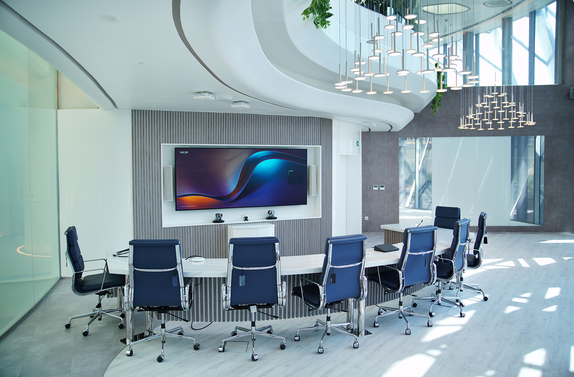 The conference room of the future, this purpose-built hybrid meeting space at Ebdaa has AI technologies