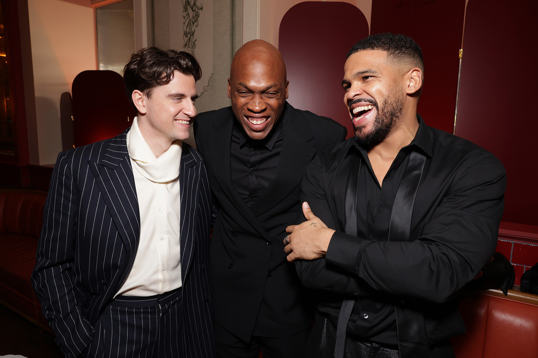 Billy Harris, Moe Jeudy-Lamour and Kola Bokinni seen at the Apple TV+ Emmy Awards post ceremony reception at Mother Wolf on January 15, 2024 in Los Angeles, California.