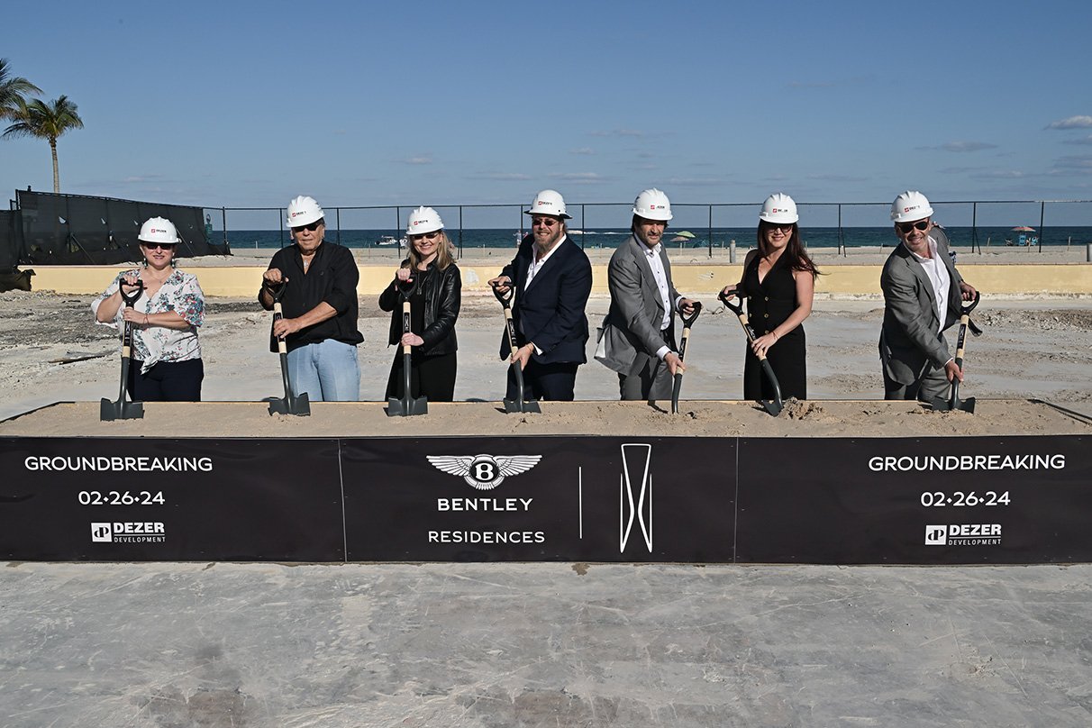 Bentley Residences ground breaking (L-R) - Commissioner Jeniffer Viscarra, Michael Dezer, Mayor Larisa Svechin, Gil Dezer, Christophe Georges, Commisioner Fabiola Stuyv