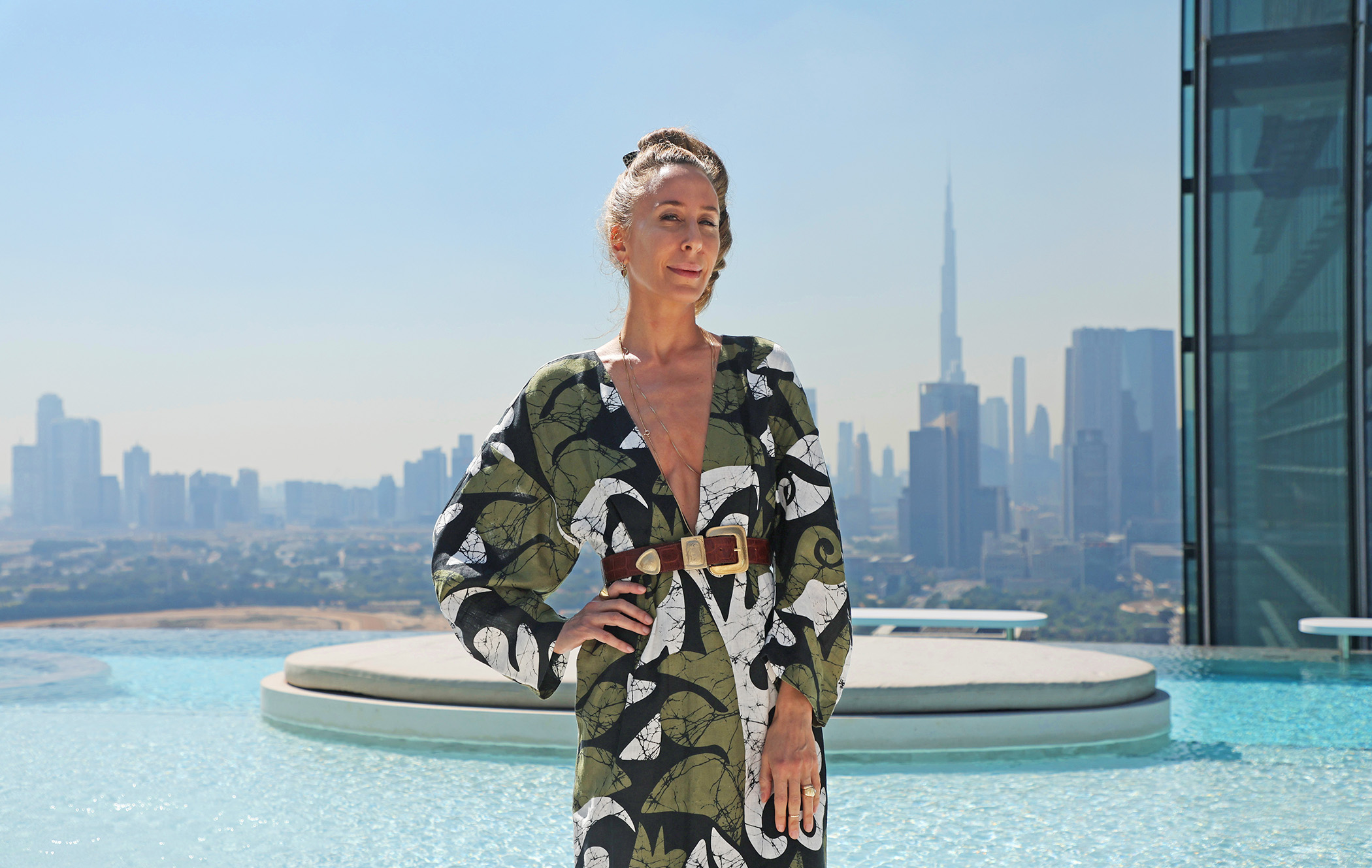 Mara Hoffman attends Rosé Brunch and Pool Party at Tapasake during the Grand Opening of One&Only One Za’abeel, the first vertical urban resort by One&Only, on 10 February 2024, in Dubai, United Arab Emirates