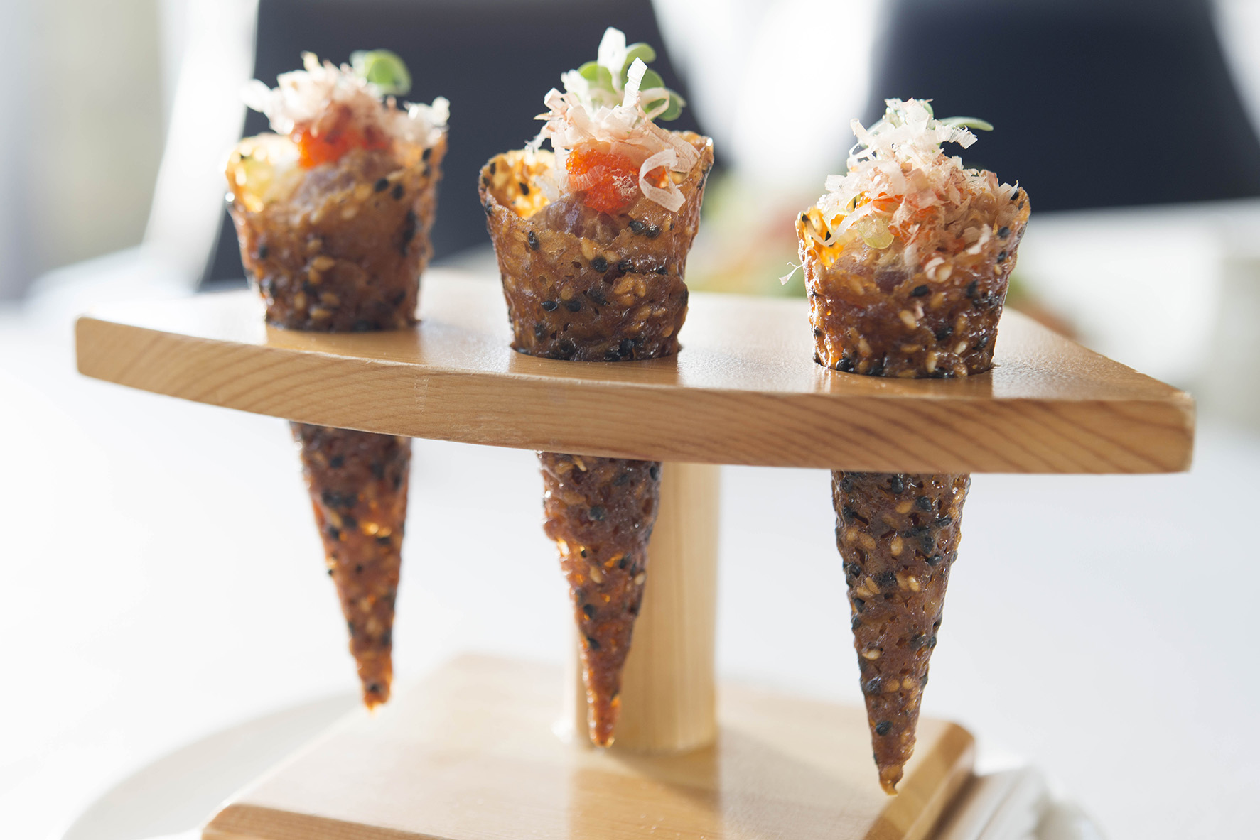 Spago - Big Eye Tuna Tartare Cones, Chili Aioli, Shaved Bonito, Scallions, Masago