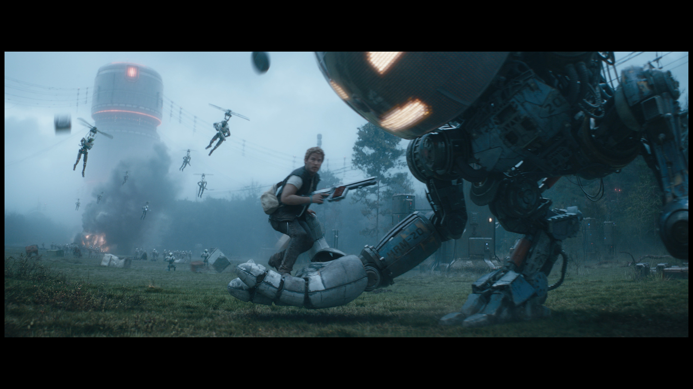 The Electric State. Keats (Chris Pratt) with Herman (voiced by Anthony Mackie) in The Electric State. ™/© 2024 Netflix.