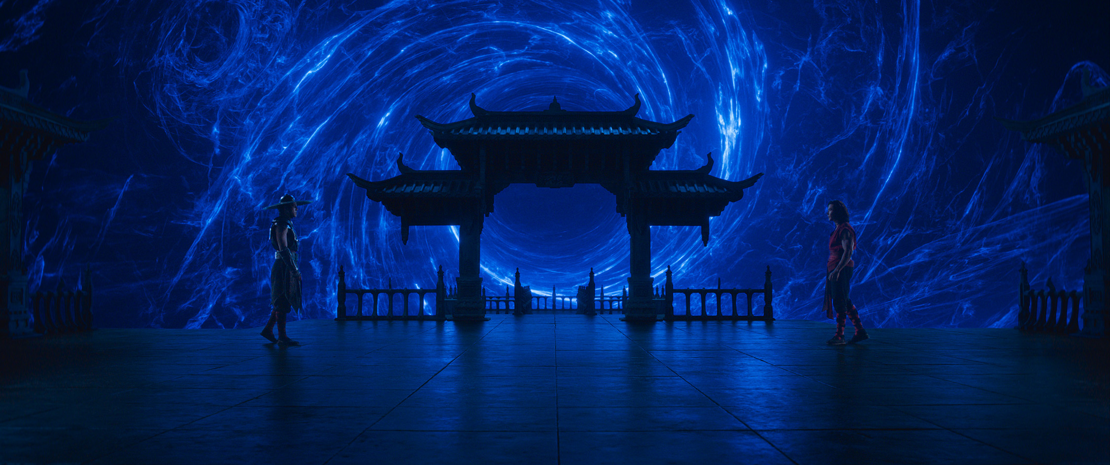 (L-R) Max Huang as “Kung Lao”, and Ludi Lin as “Liu Kang” in New Line Cinema’s “Mortal Kombat 2,” a Warner Bros. Pictures release.