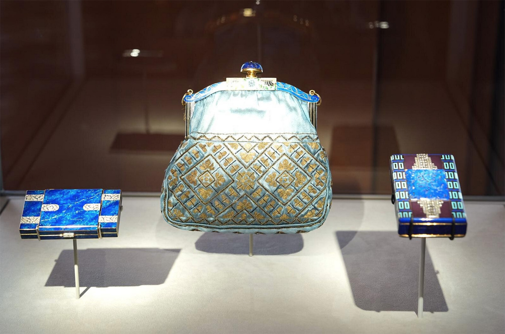 Left: “Vanity Case,” 1926; Center: “Evening Bag,” 1926; Right: “Vanity Case,” 1928 (All from the Van Cleef & Arpels Collection)