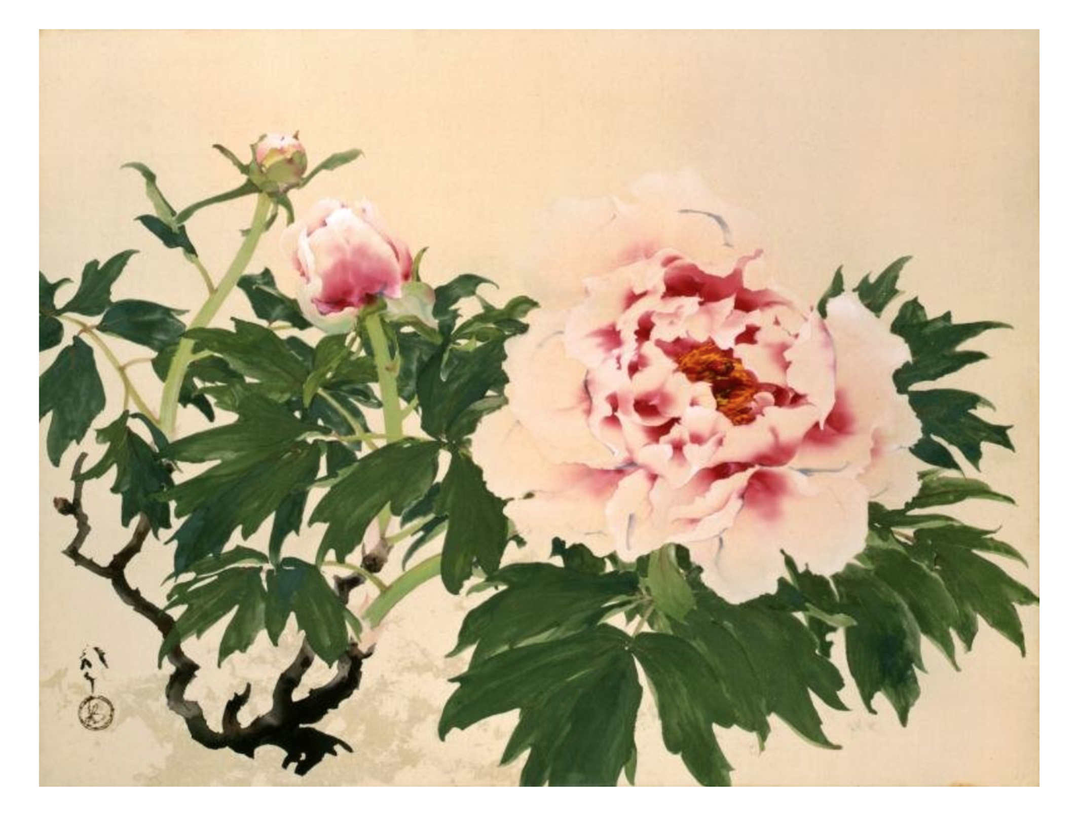 Kawabata Ryūshi, Peonies, 1961 (Shōwa 36) Color on silk / Yamatane Museum of Art