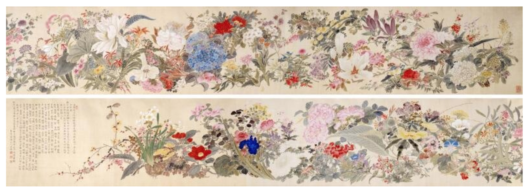 Tanomura Chokunyū, One Hundred Flowers, 1869 (Meiji 2)
Color on silk / Yamatane Museum of Art