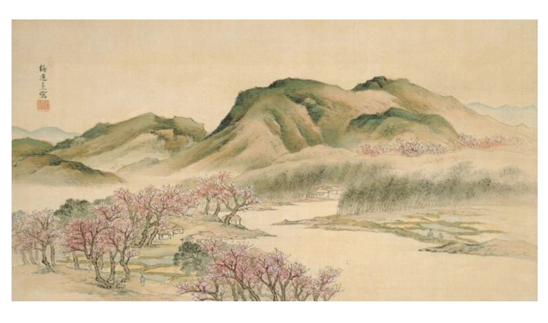 Yamamoto Baiitsu, Peach Blossom Spring, c. 1844–48 (Kōka era) Color on silk / Yamatane Museum of Art