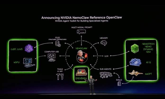 NVIDIA founder and CEO Jensen Huang announcing NemoClaw
