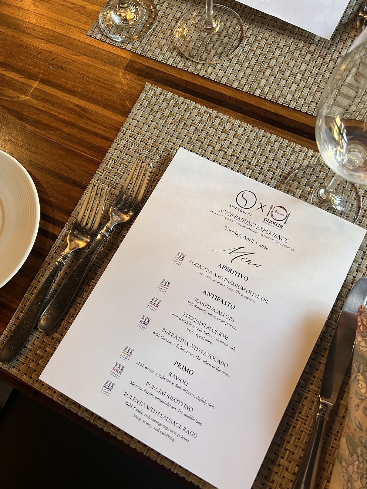 SpiceQuest + Onotria Wine Country Cuisine Spice Pairing Experience Menu (Photo by Julie Nguyen/SNAP TASTE)