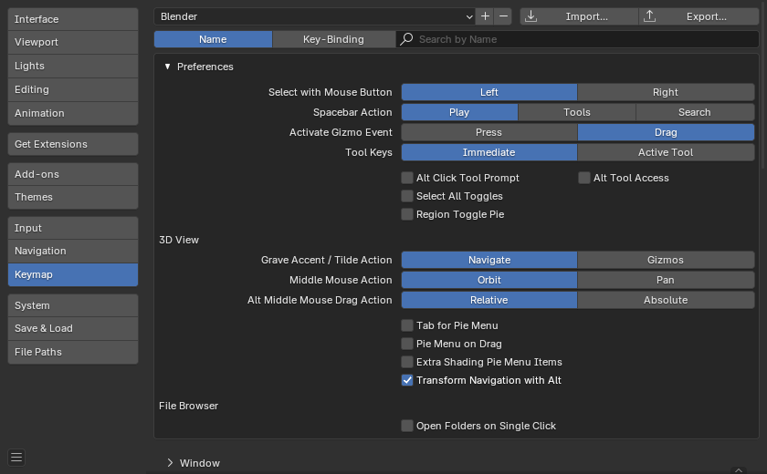 Blender keymap